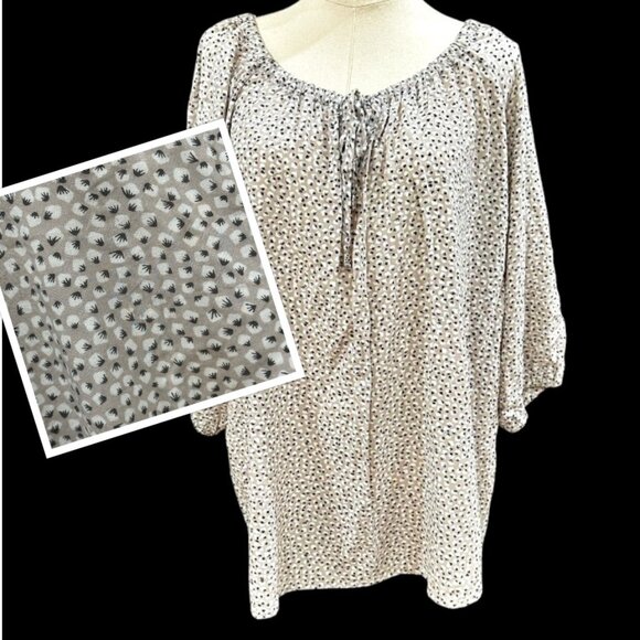Intro Peasant Blouse Tunic Top Size 2X Tan Lightweight BOHO Cottagecore Neutral - Picture 1 of 11